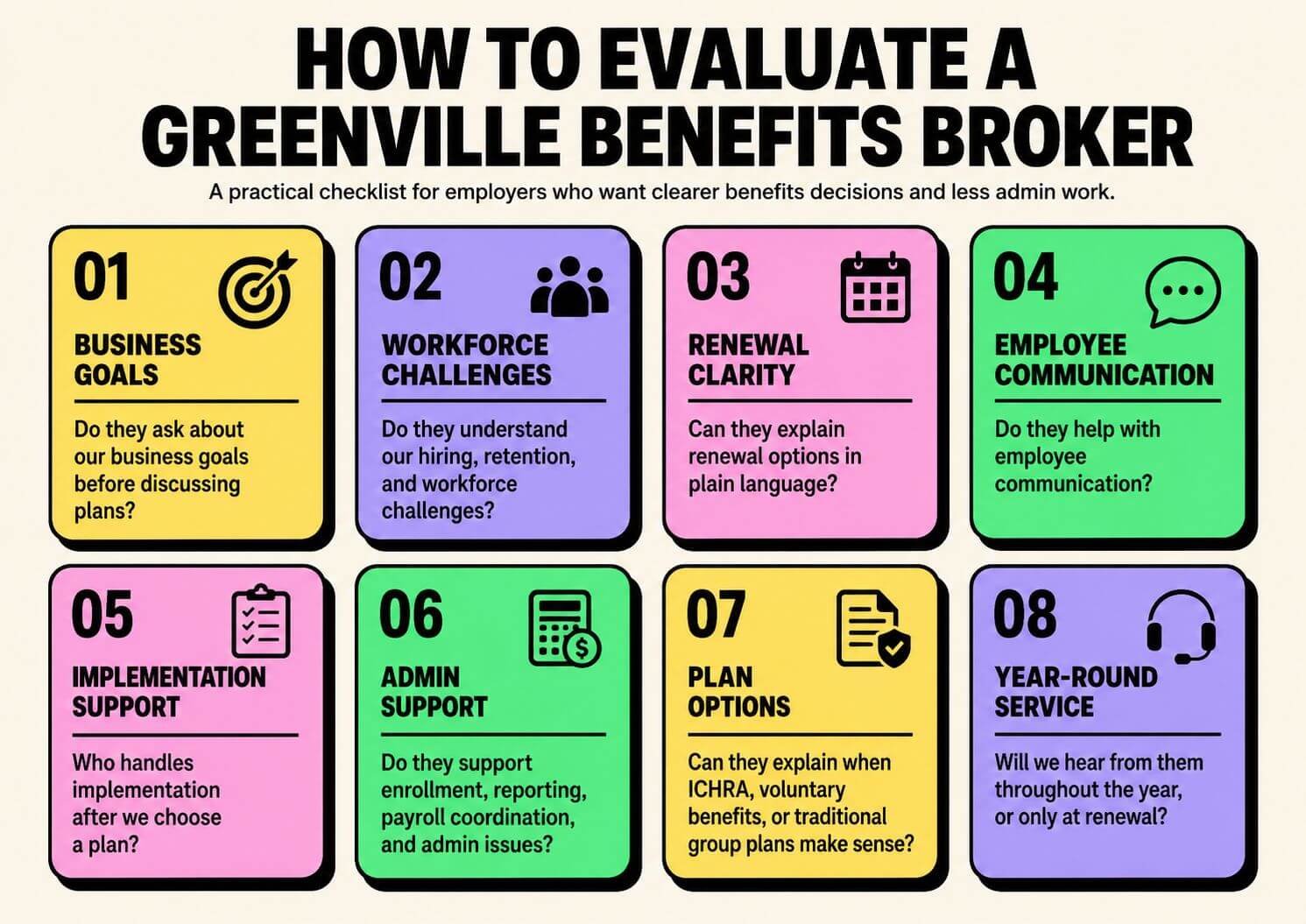 greenville benefits broker evaluation checklist infographic